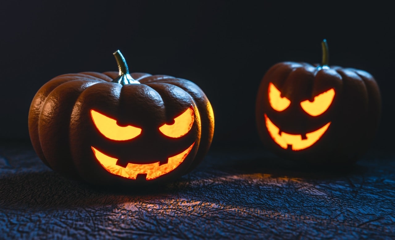 Three Halloween pumpkins