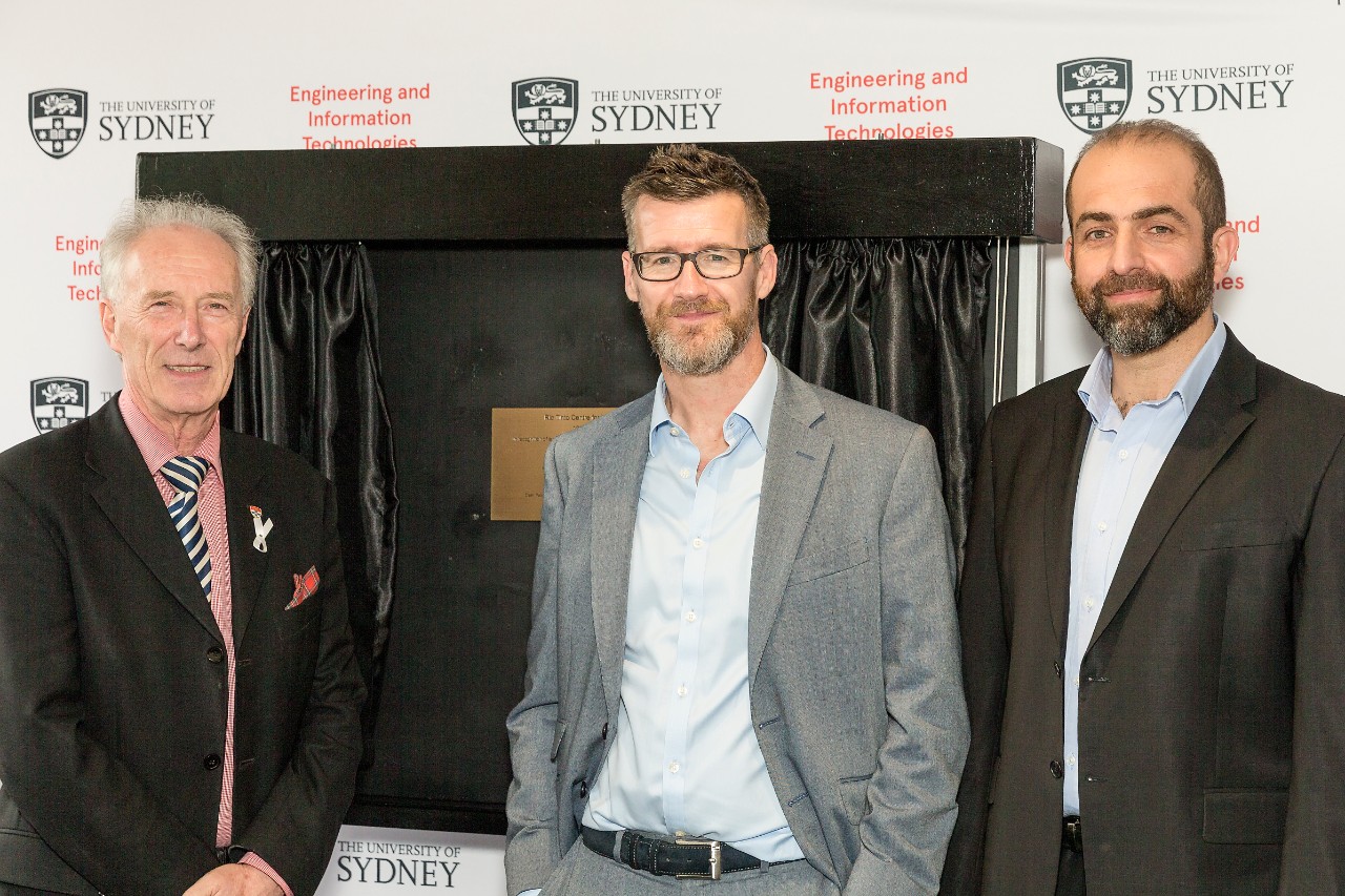(L-R) Professor Archie Johnston, Dean, Faculty of Engineering and Information Technologies, Rob Atkinson, Rio Tinto’s head of Productivity & Technical Support, and Professor Salah Sukkarieh, Program Lead, Rio Tinto Centre for Mine Automation.
