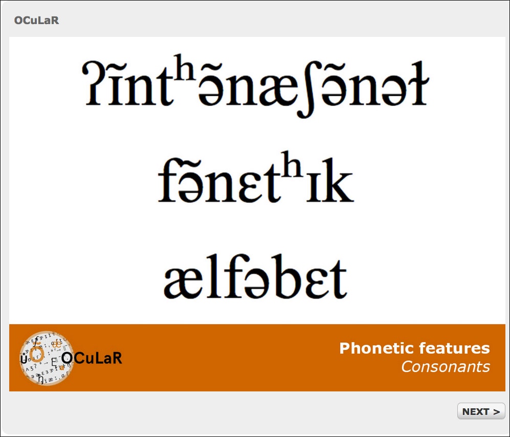 Title screen Phonetic Features problem set