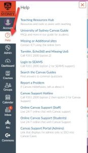 Screenshot of Canvas help menu