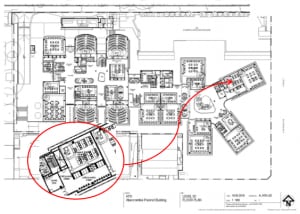 Blueprint of Abercrombe building marking location of Sandpit
