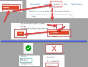 series of combined screenshots showing how to make menu items visible as detailed in instructions in article