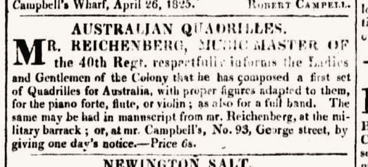 Advertisement for Joseph Reichenberg's Australian quadrilles, The Australian (28 April 1825), 1
