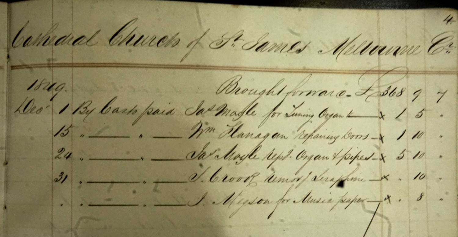 [Accounts paid], Cathedral church of S. James, Melbourne, December 1849; St. James's Old Cathedral