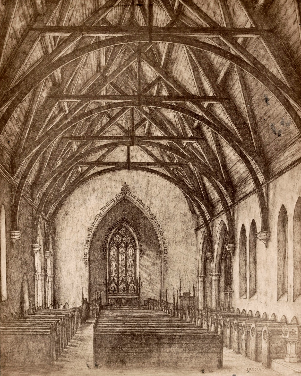 Interior, Christ Church, Ballarat, drawing by D. J. Ryland, c. early 1870s; State Library of Victoria