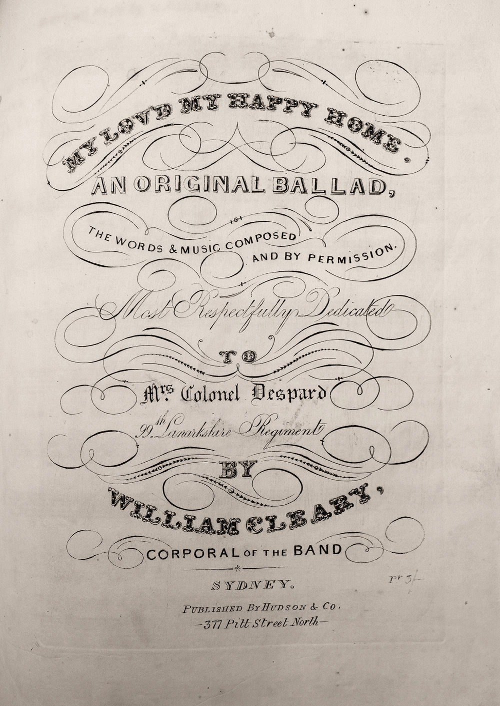 My lov'd my happy home by William Cleary (Sydney: Hudson, [1844], cover)