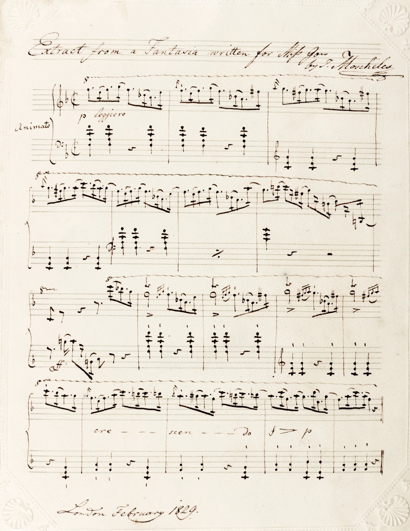 Extract from a Fantasia written for Miss Gow by I. Moscheles, London, February 1829; Sydney Living Museums
