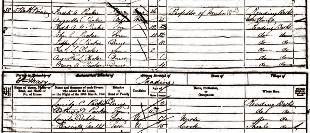 Frederick Packer and family, 1851 census