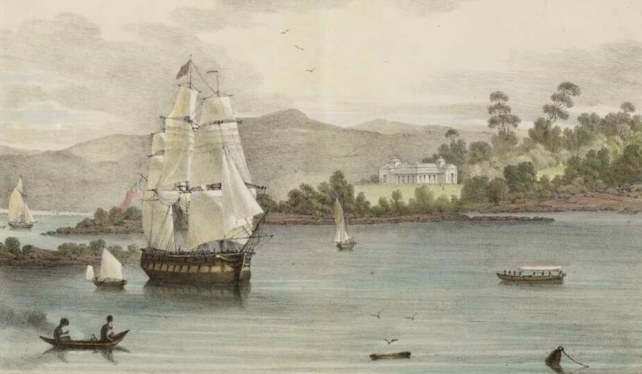 View of Point Piper, Port Jackson, c. 1826 [detail]; by Augustus Earle (London: J. Cross, 10 August 1830)