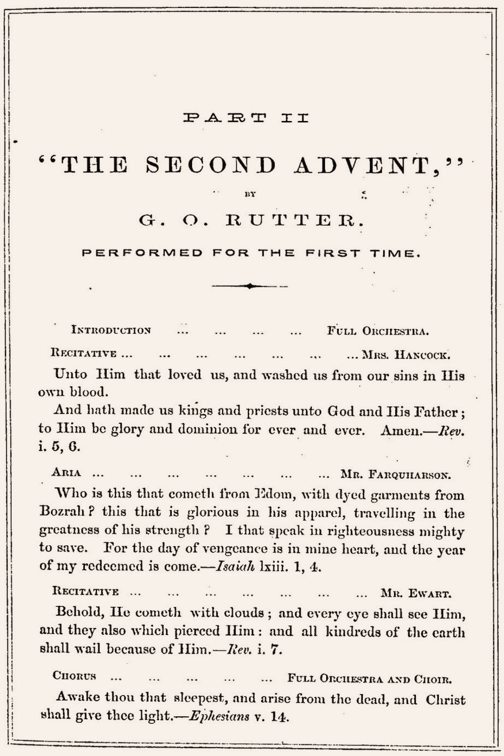 The second advent, by G. O. Rutter; wordbook, 13 September 1859