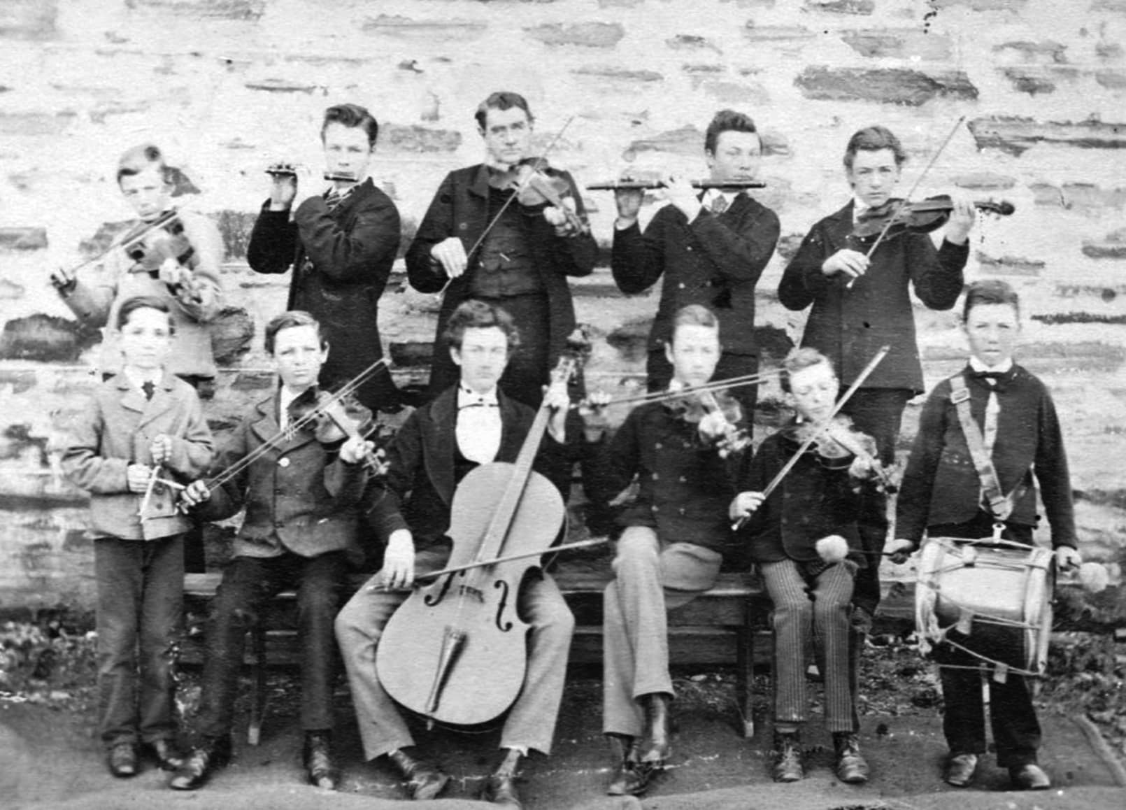 James Bailey Bassett, violin, back row centre, and the band of the Willunga Band of Hope, 1873 (Willunga Historical Society)