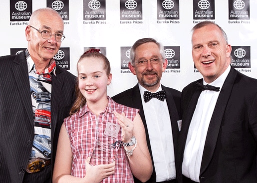 2010 Sleek Geek film comp winner in the Primary School category, Lily Colmer, with Dr Karl Kruszelni