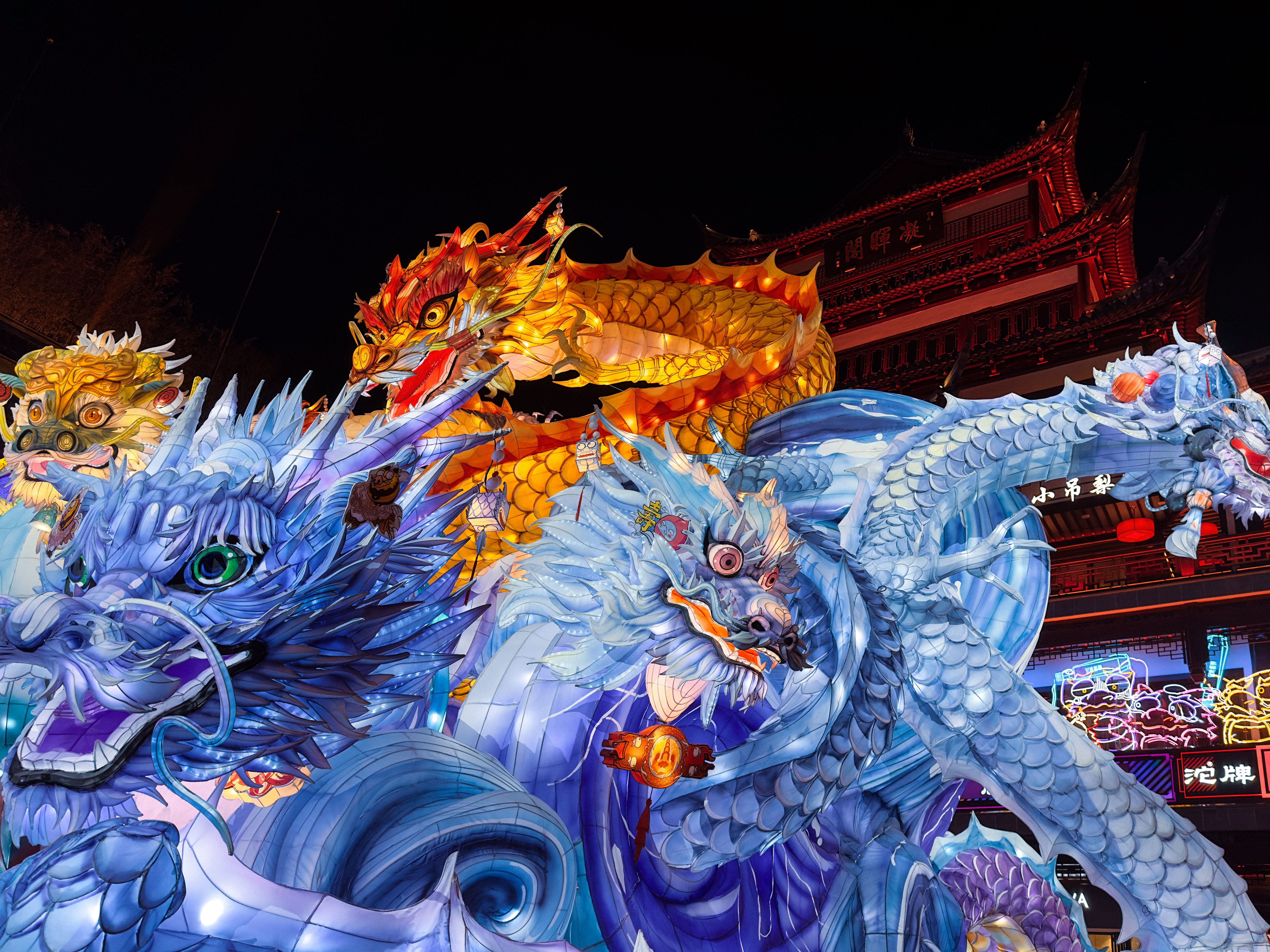 Shanghai, China-JAN.28,2024:Lantern Festival light for the 2024 Chinese New Year( Dragon year),Based on the shape of the dragon in ancient Chinese mythology, the artwork made is lifelike and vivid.