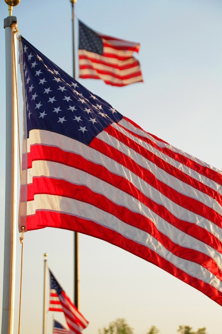 US flag in the wind.