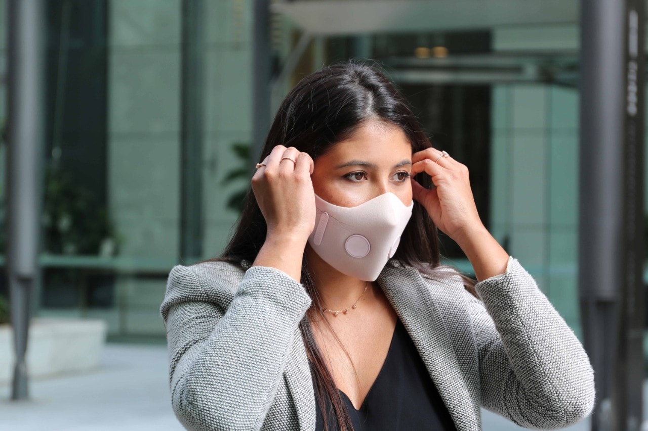 A woman wearing a face mask