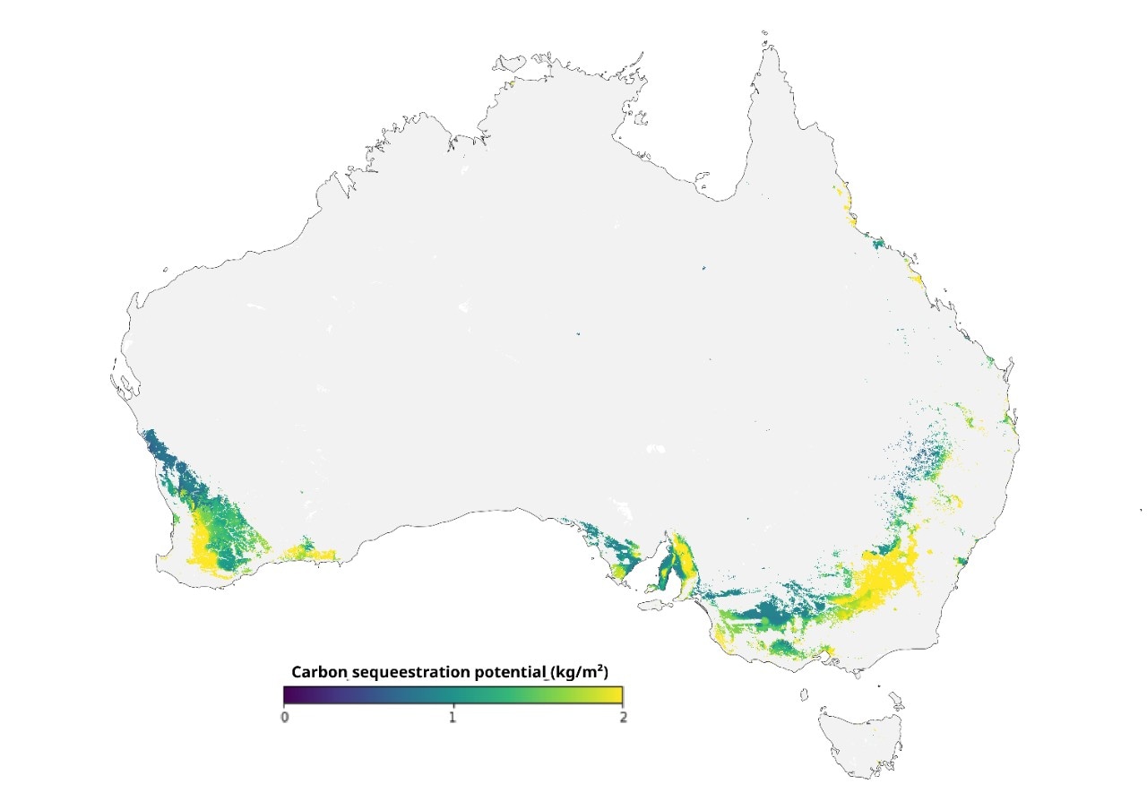 Carbon sequestration potential in Australian croplands. Source: Jose Padarian Campusano