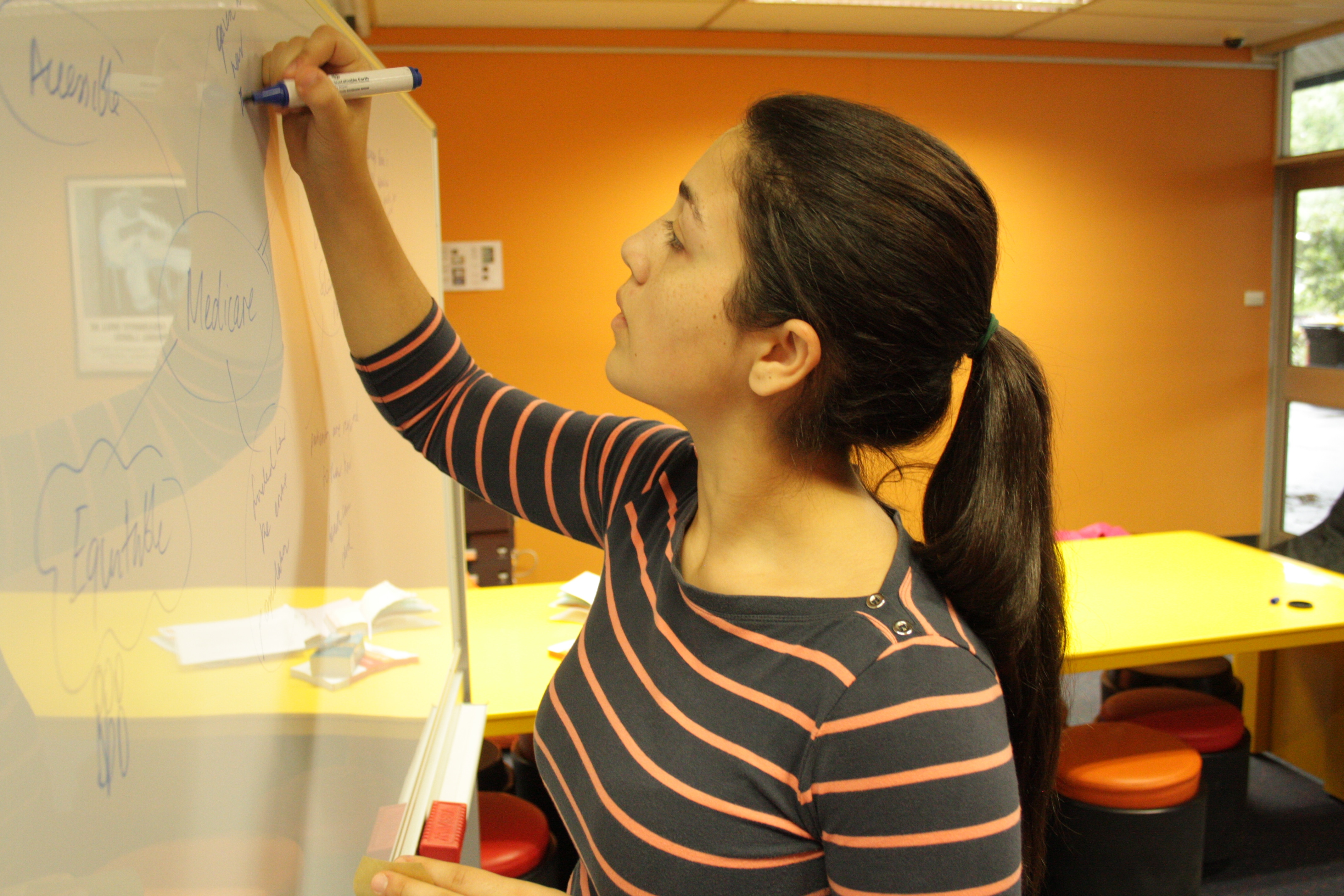 Student writing on a whiteboard