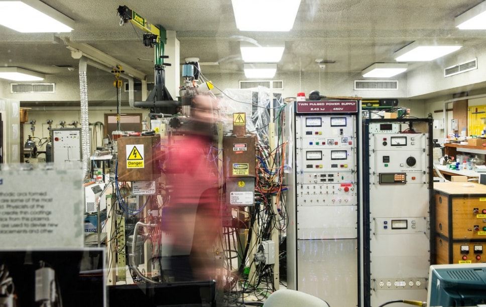 Dr Neumann works on campus in the room where Australia's first-ever computer used to be housed