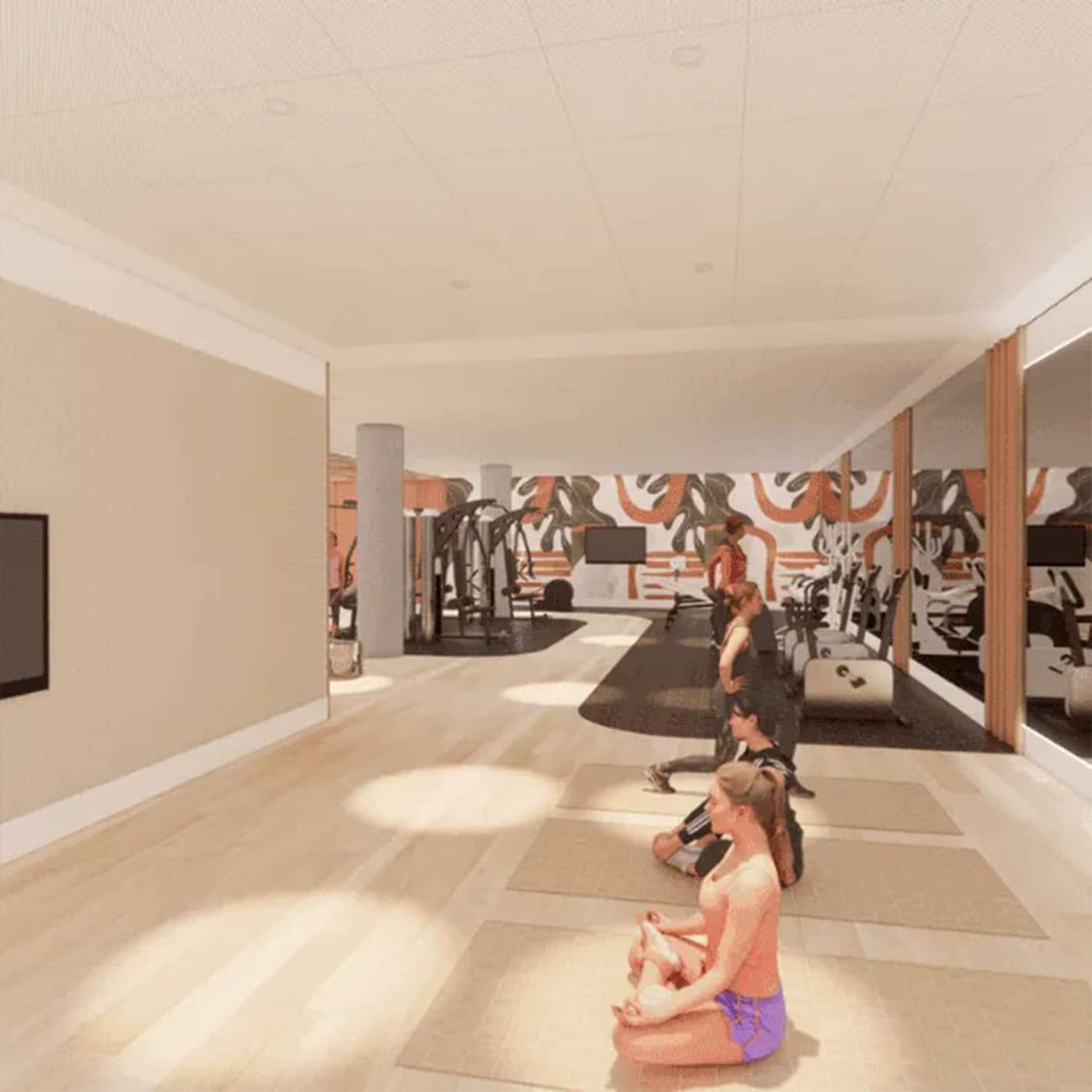 Digital render of yoga studio in UniLodge Kensington