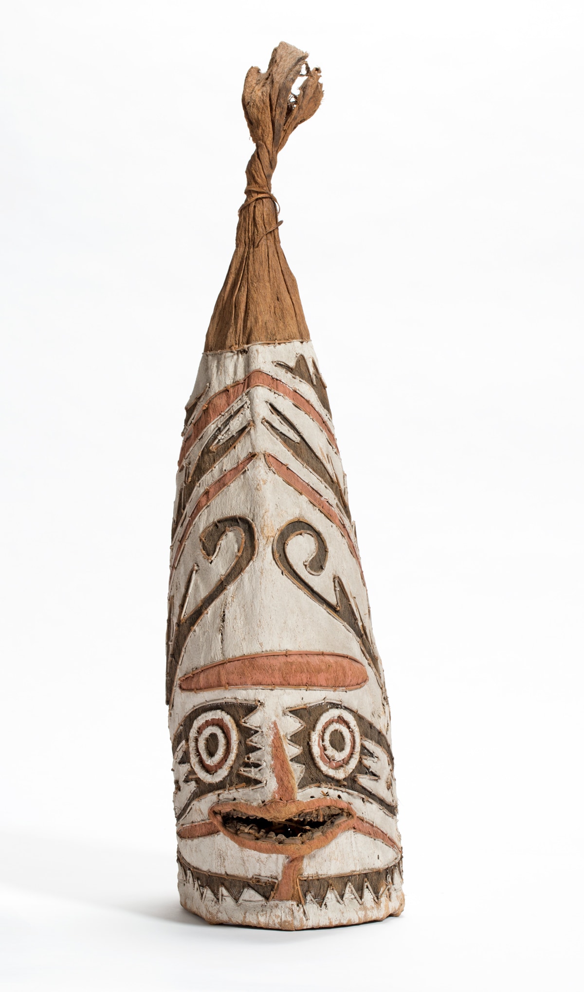 Bark cloth mask with red, black and white details from Papua New Guinea