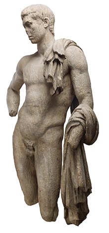 A marble sculpture of Hermes, with broken nose and limbs