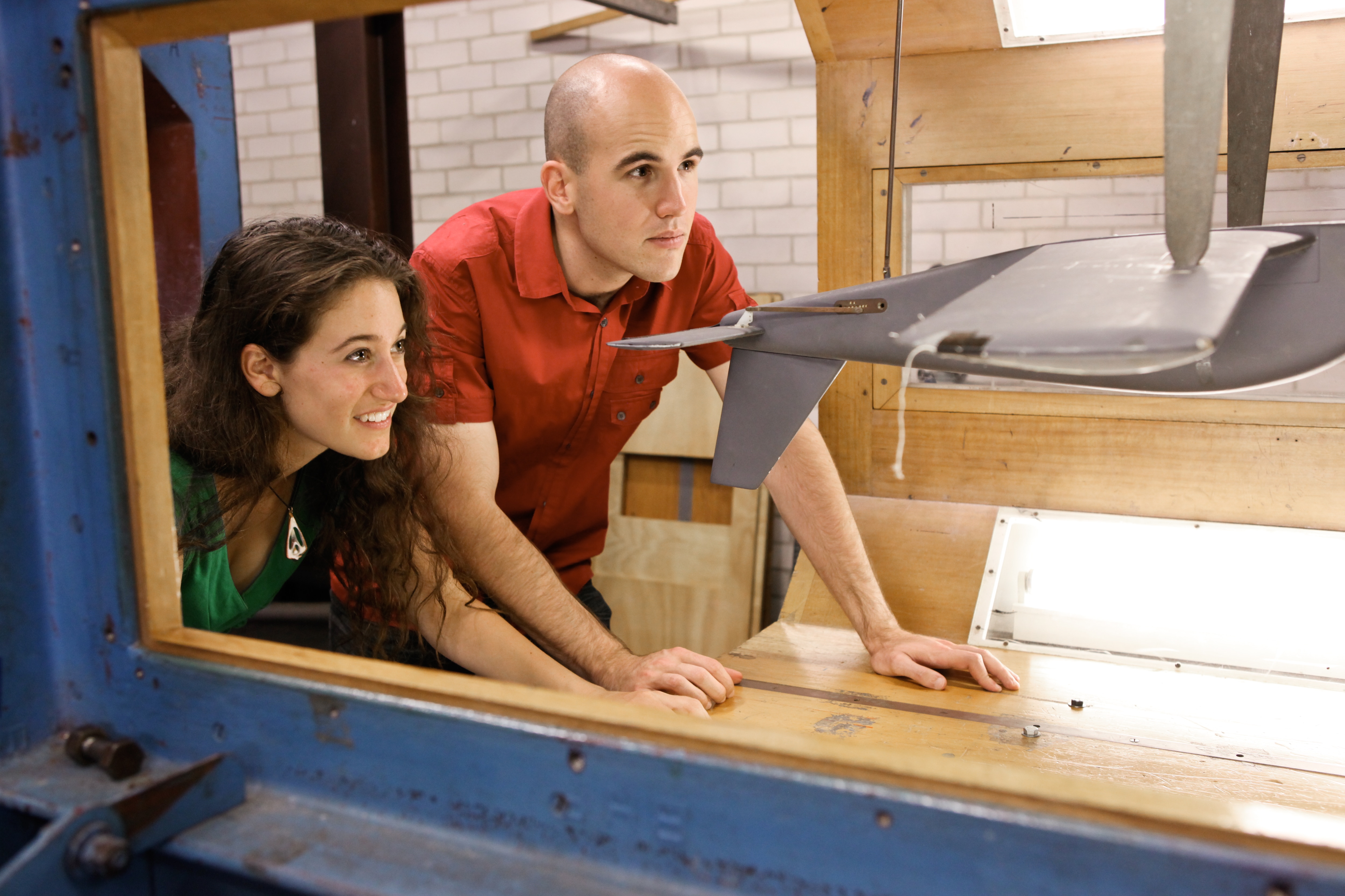 Students working on aircraft