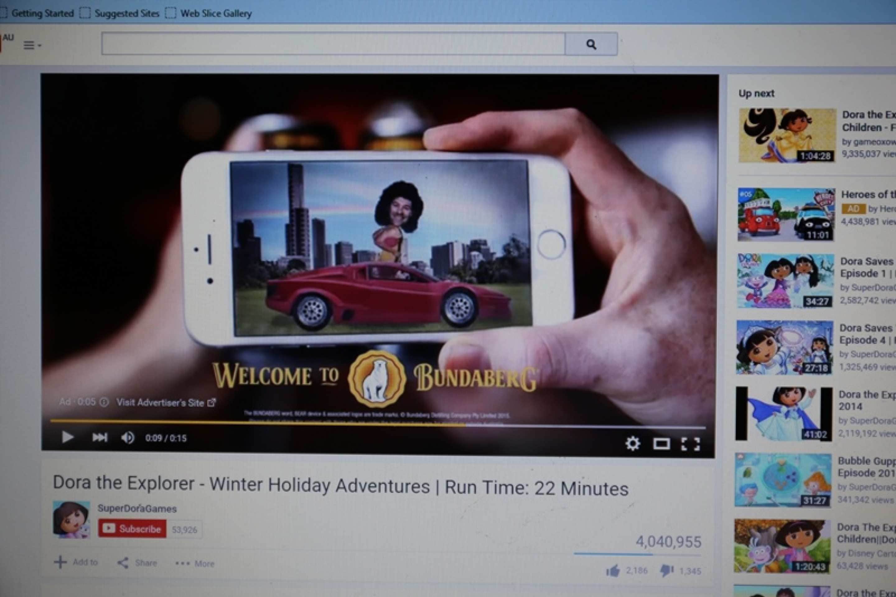 A screenshot of Youtube alcohol advertising