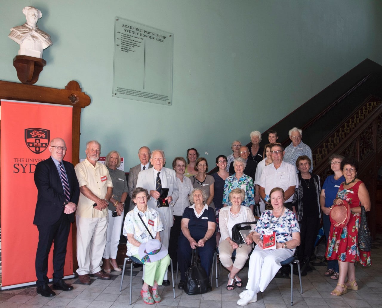 More than 25 descendants of Mary Reibey visiting the Sydney Honour Roll featuring her name at the University of Sydney.