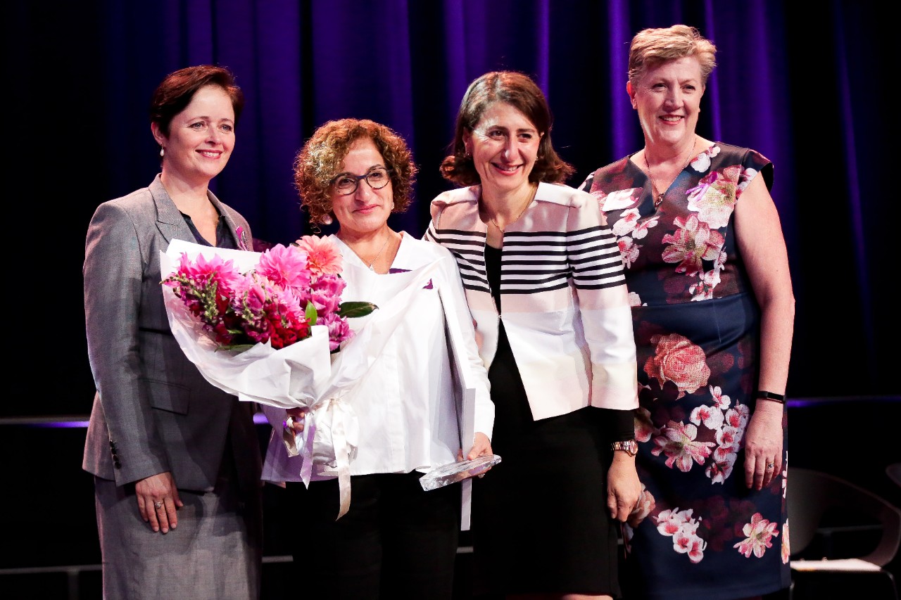 (L-R): Minister for Women Tanya Davies, Professor Hala Zreiqat, Premier Gladys Berejiklian and First State Super's Mary Murphy.