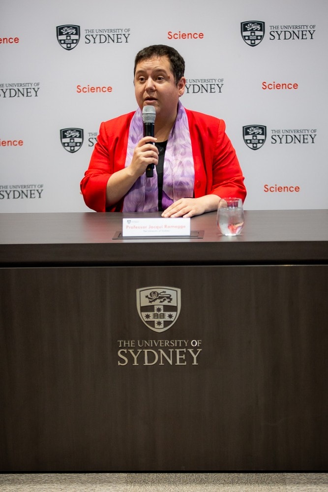 Professor Jacqui Ramagge at a press conference on Monday.