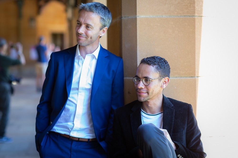 Professor Geordie Williamson (left), director of the University of Sydney Mathematical Research Institute, with Jared Field, a Charles Perkins Scholar at Balliol College, University of Oxford.