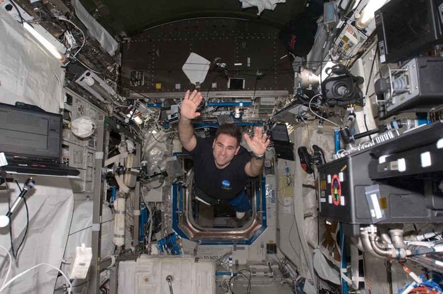 NASA astronaut and Expedition 17 flight engineer, Greg Chamitoff, floating in the Destiny laboratory of the International Space Station. Photo credit: NASA.