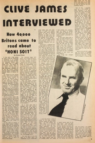 An interview with Clive James, as published in a 1981 edition of Honi Soit. Courtesy: Sydney University Library.