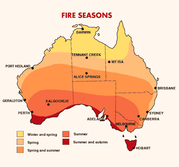 Map of bushfire seasons. Bureau of Meteorology
