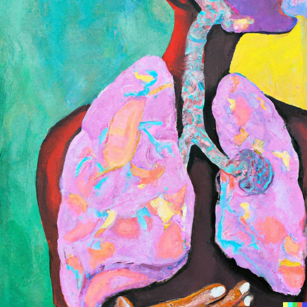 Pastel pop art illustration of human lung generated using OpenAI’s DALL·E 2 [Credit: Greg Neely]