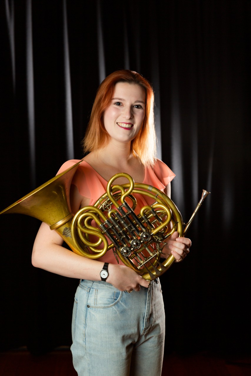 Student Gemma Lawton with French horn