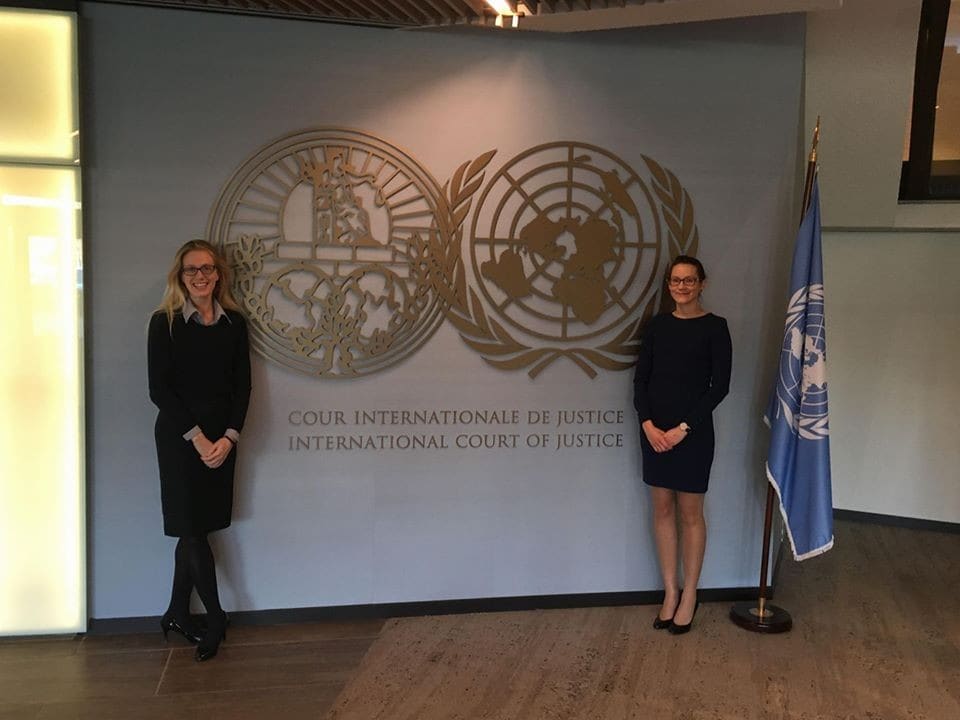 Callista Harris (left) at the UN International Court of Justice