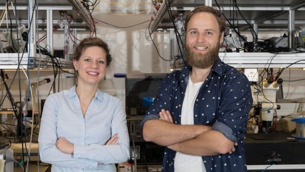 Dr Birgit Still (left) and Moritz Merklein at the University of Sydney Nanoscience Hub. Photo: Louise Connor