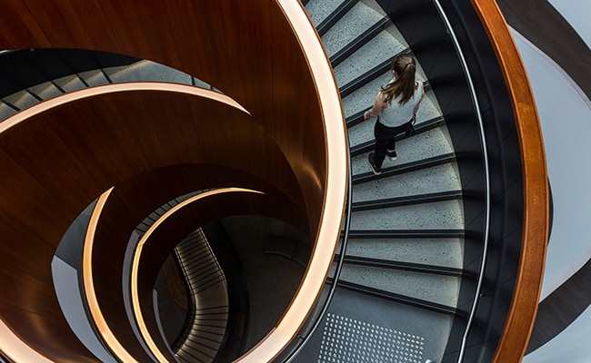 Students on the stairs of the Abercrombie Building