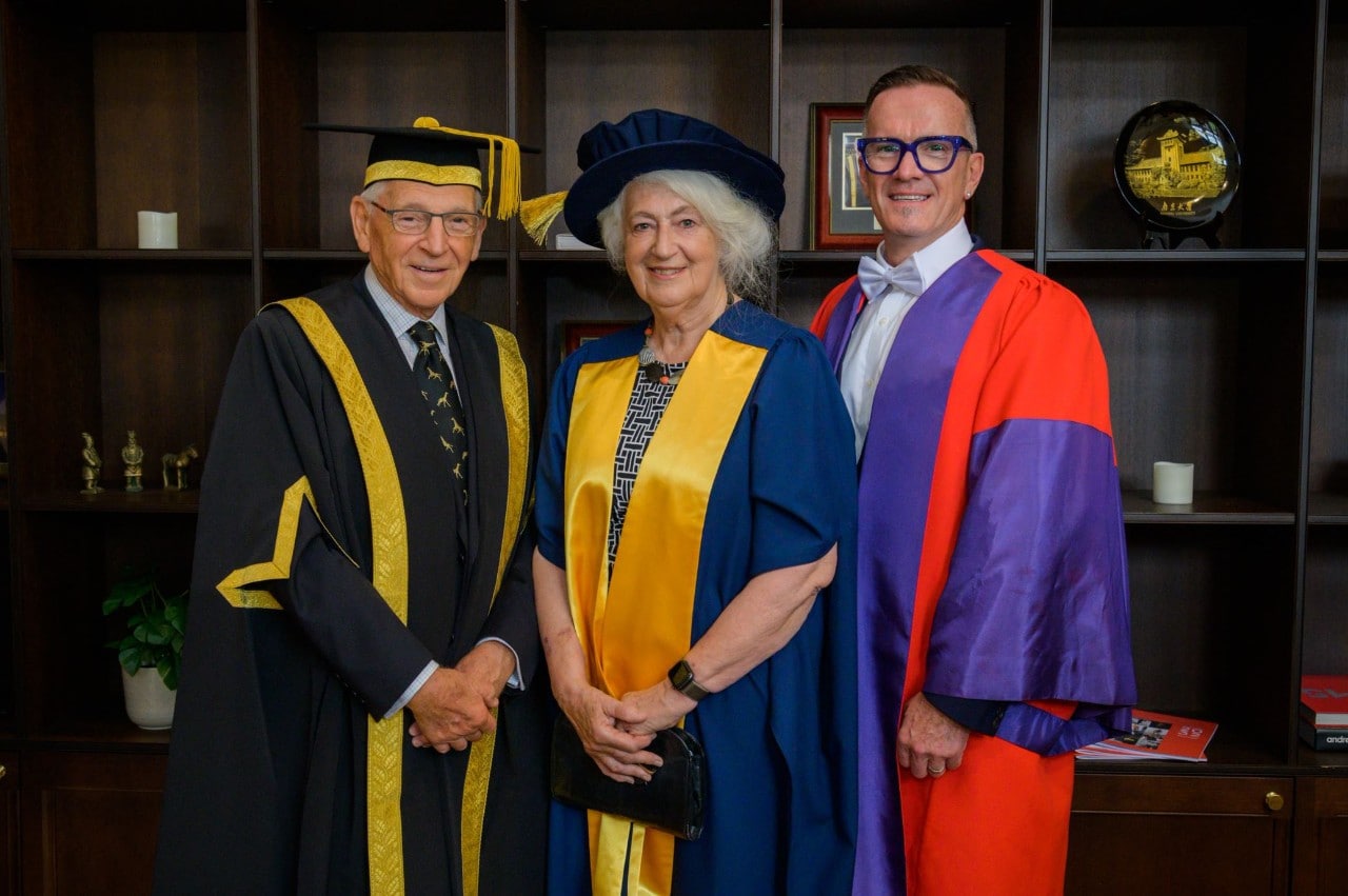  Dr Barry Catchlove, Professor Brendan McCormack and Associate Professor Catherine Storey at her honorary doctorete ceremony 
