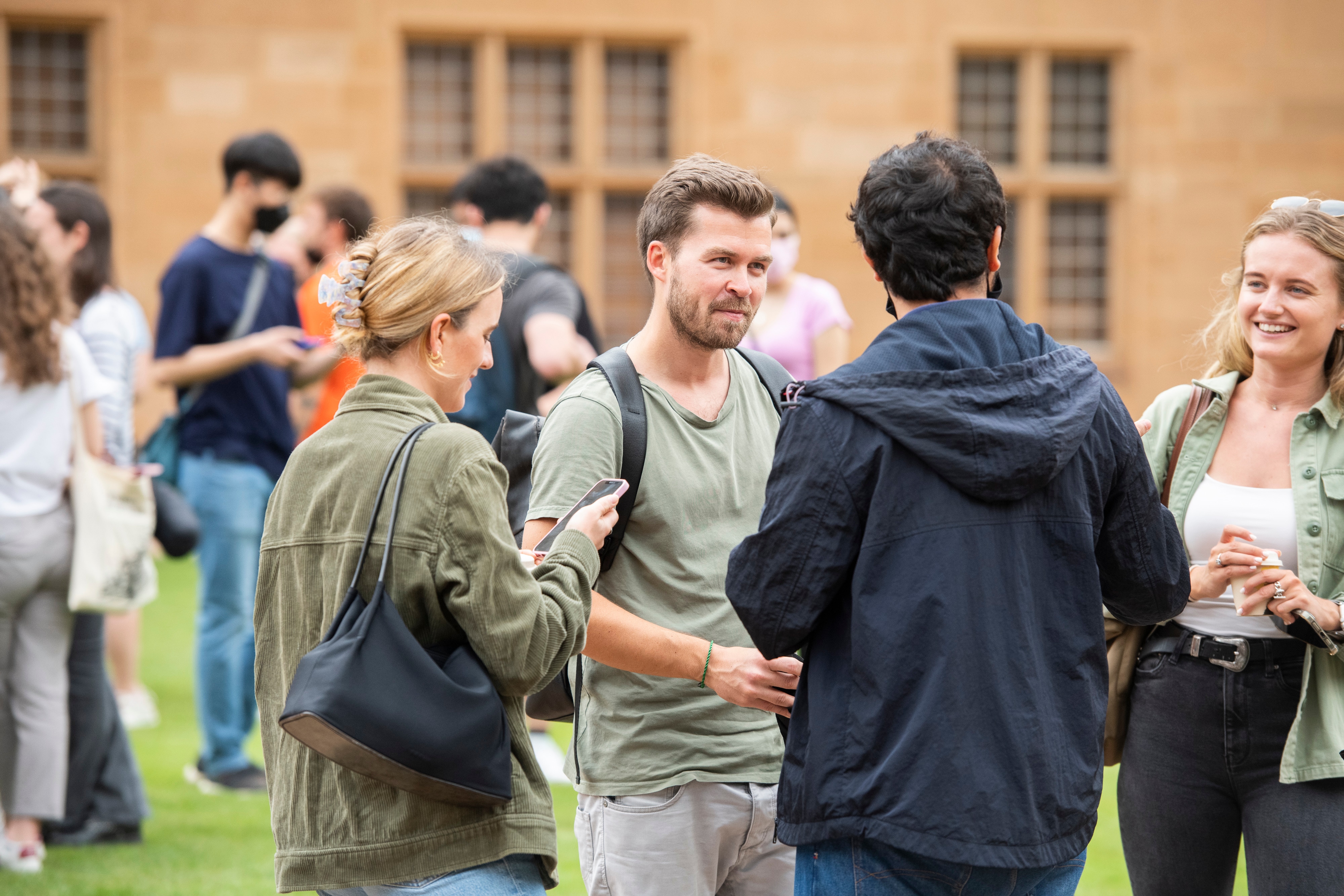 A group of students walking on campus