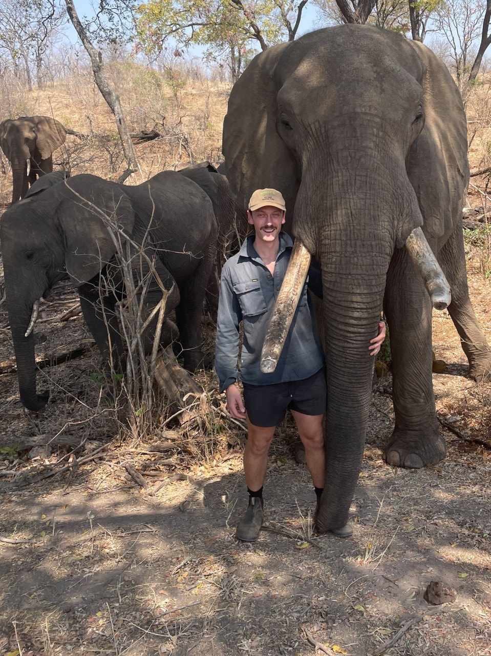 Researcher Patt Finnerty with elephants in the field in South Africa.