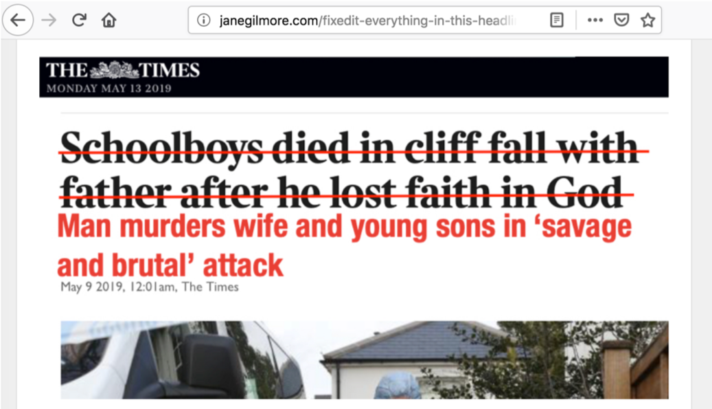 Screengrab of new headline corrected on FixedIt