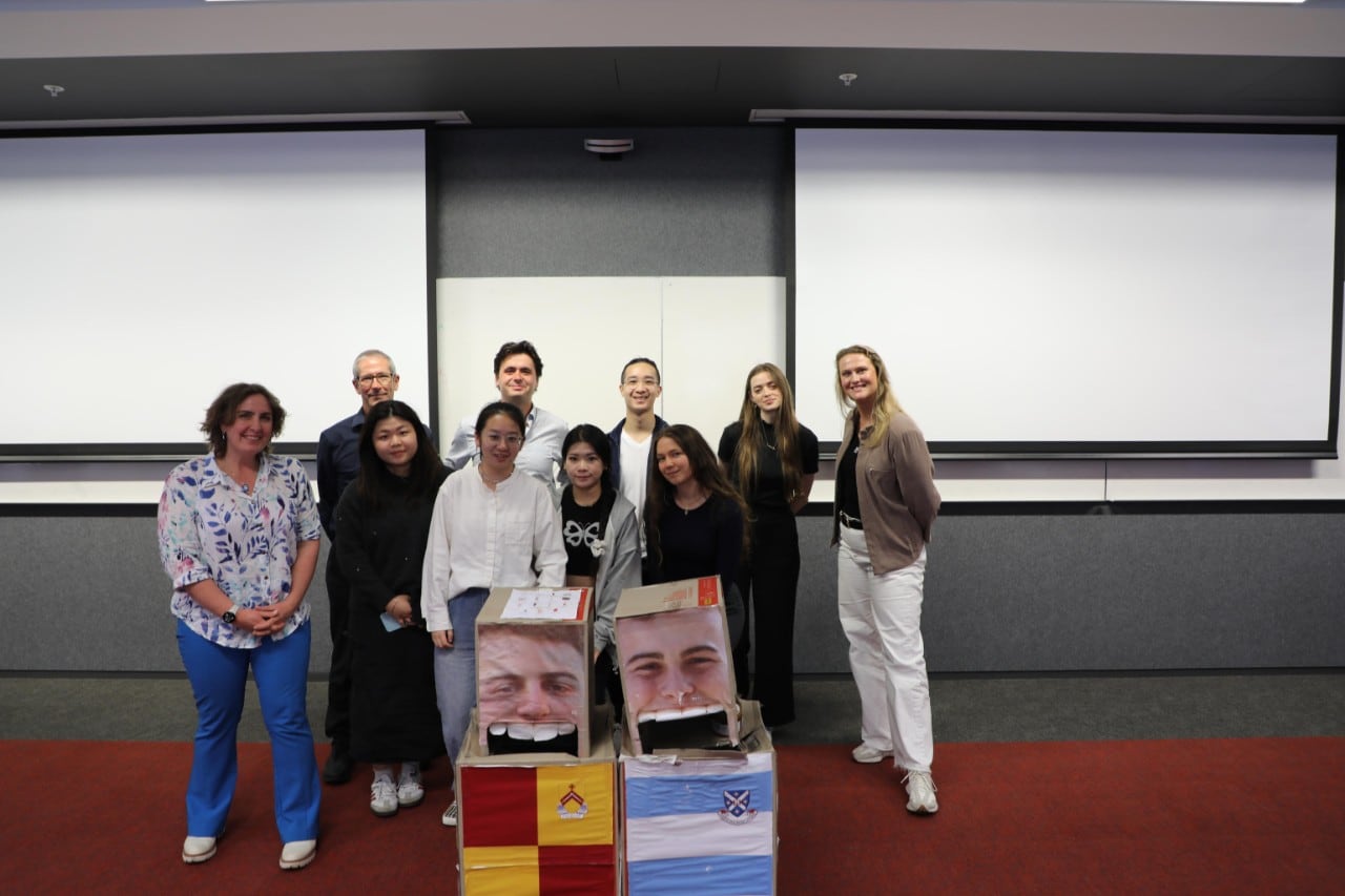 The TerraCycle ICPU student team with Bruce Chapman, the project supervisor, and TerraCycle representatives with their recycling projects