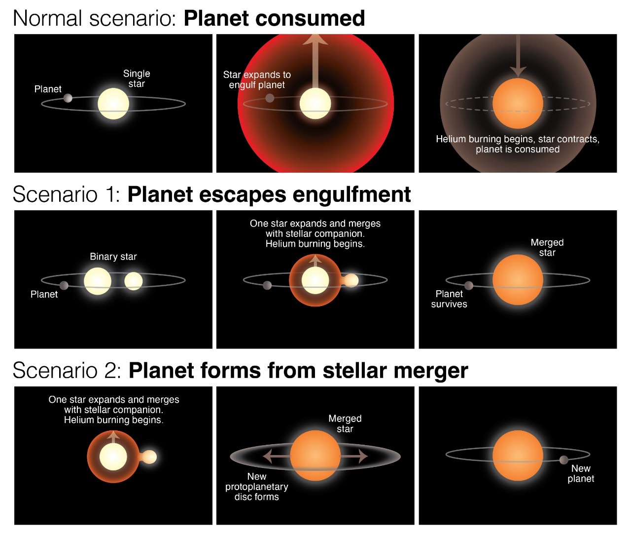 Three scenarios explaining planet Halla's miraculous survival.
