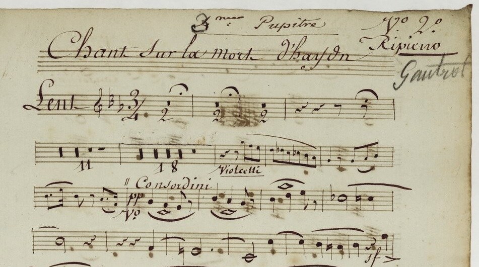 Gautrot, ripieno 2nd violin part, Cherubini's Chant sur la mort d'Haydn, Paris conservatoire, 1810; BnF