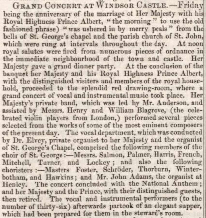 GRAND CONCERT AT WINDSOR CASTLE, Reading Mercury (11 February 1843), 3