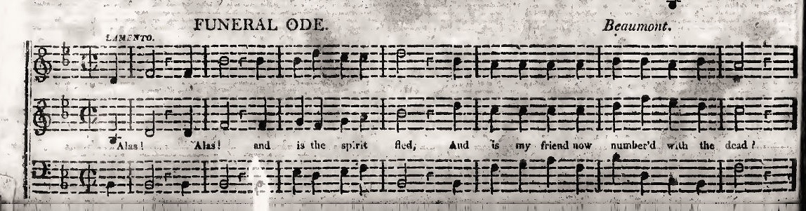 Beaumont's funeral ode, Alas! alas! and is the spirit fled, from Humbert's Union harmony 2nd edition, 1816, 272