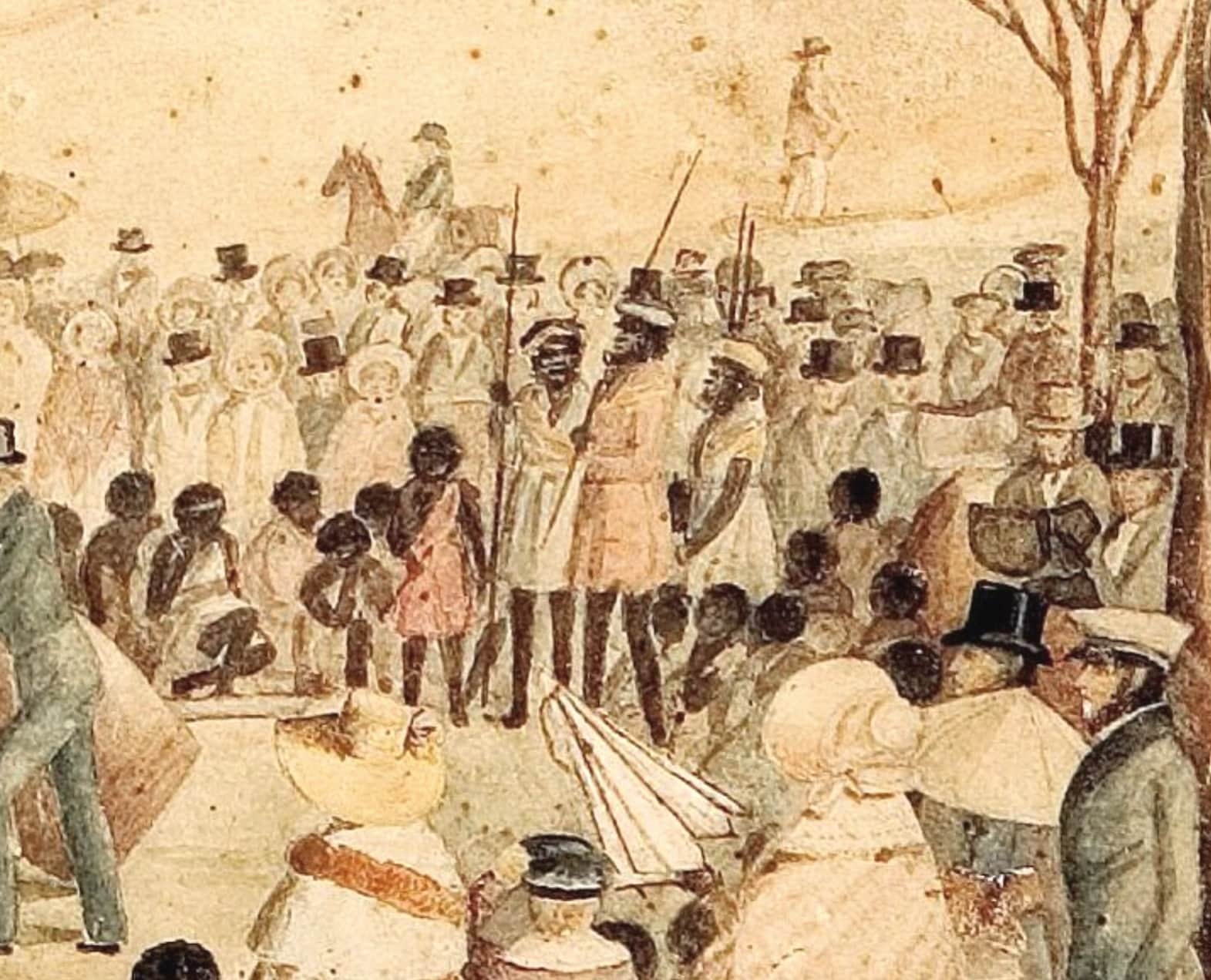 Detail, The first dinner given to the Aborigines, 1838, by Martha Berkeley (Art Gallery of South Australia)