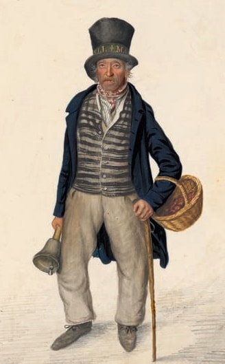 Dickey Fletcher, bellman, Bridlington, c. 1825 (detail); by John Dempsey; Tasmanian Museum and Art Gallery